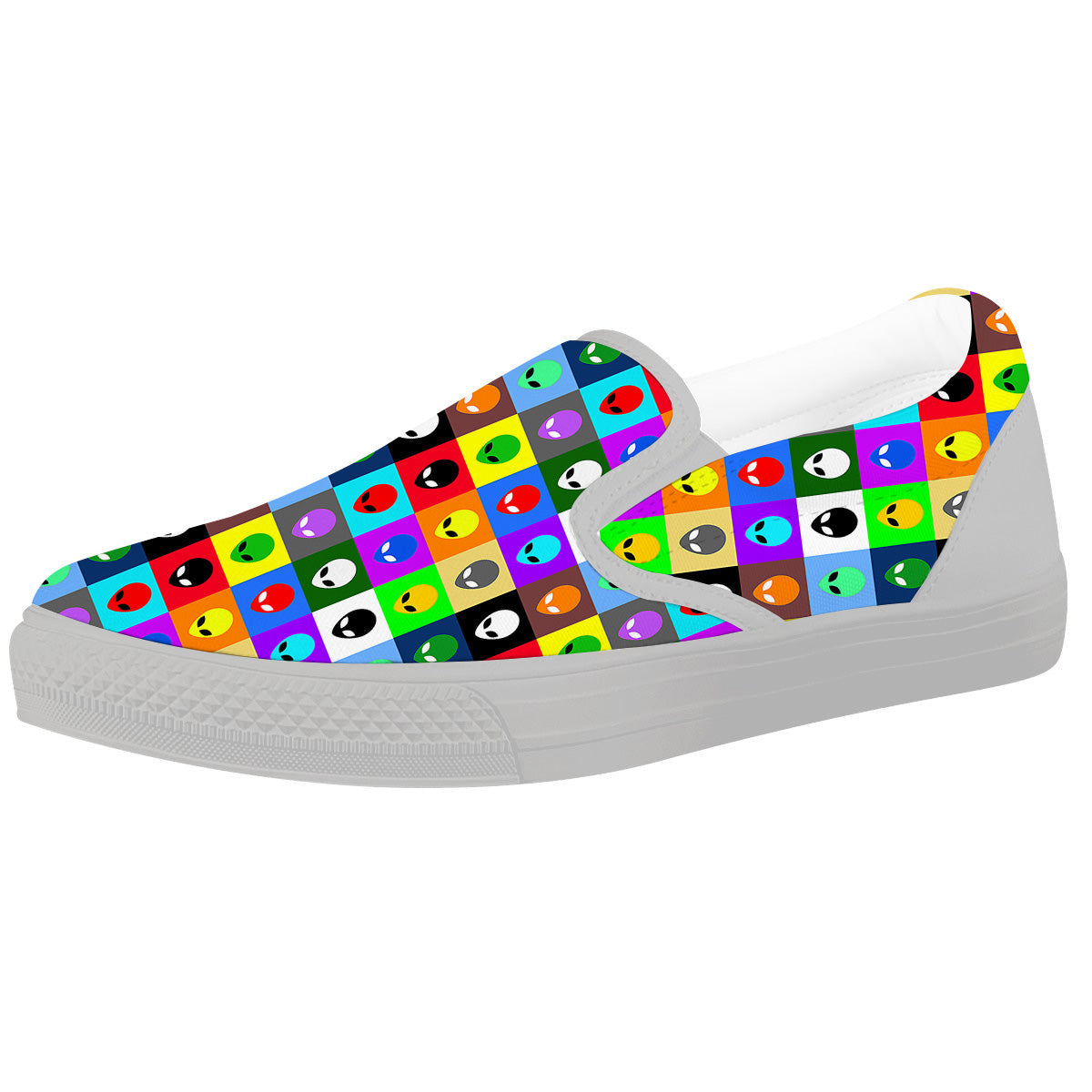 Colorful Retro Aliens Face Print Pattern White Slip On Shoes-grizzshop