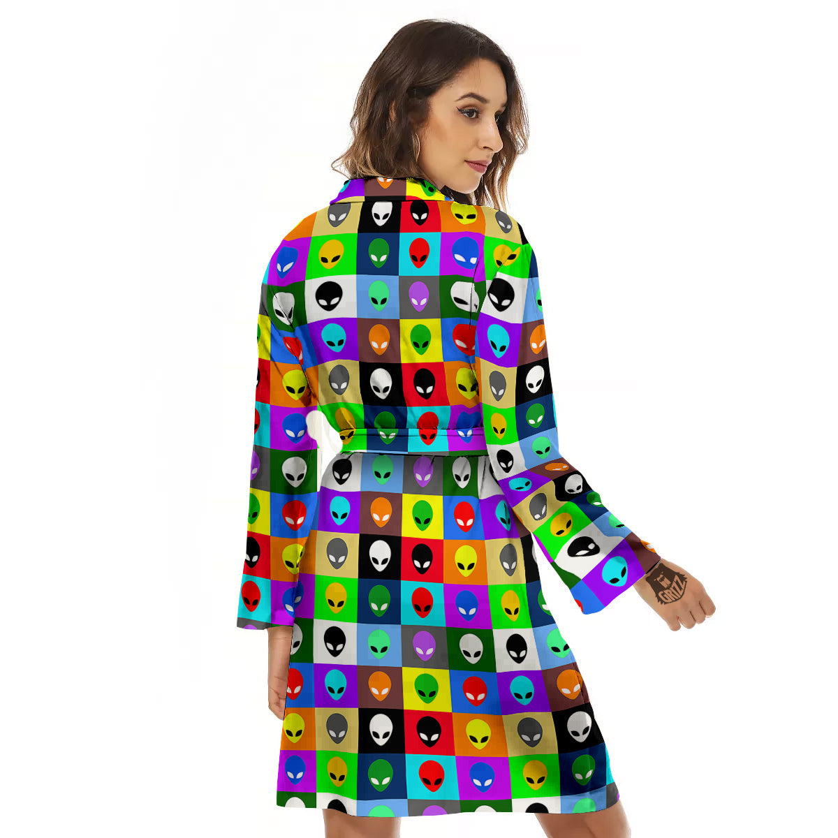 Colorful Retro Aliens Face Print Pattern Women's Robe-grizzshop