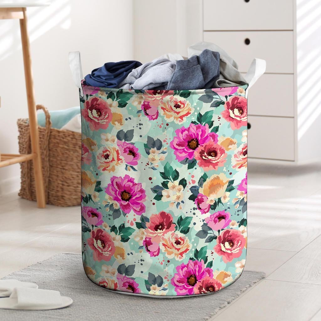 Colorful Rose Floral Laundry Basket-grizzshop