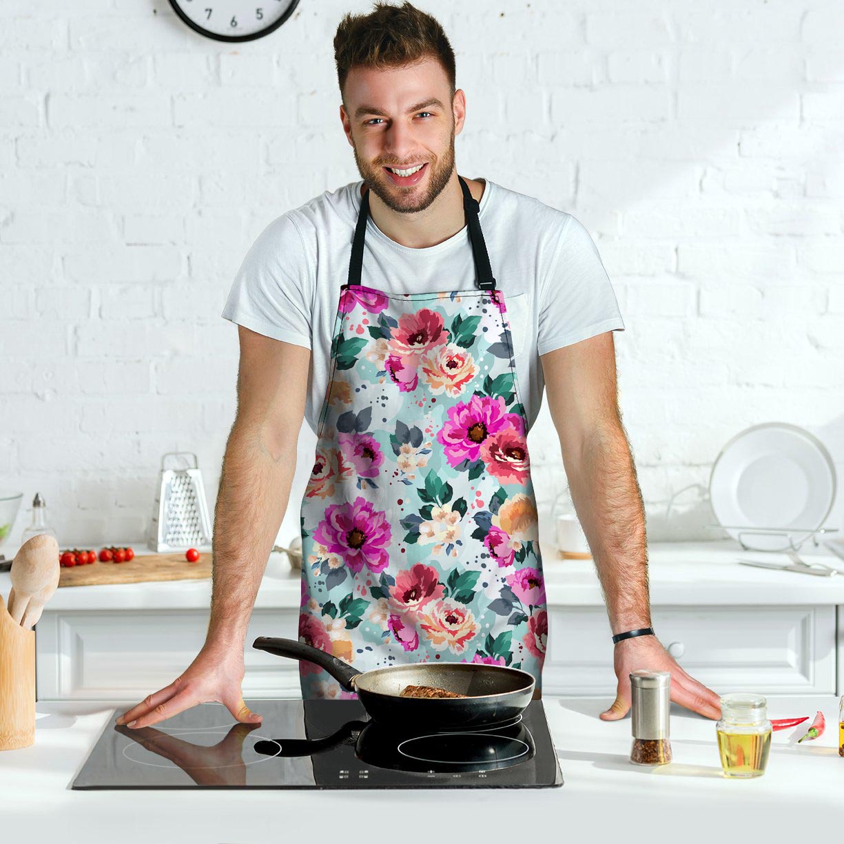 Colorful Rose Floral Men's Apron-grizzshop
