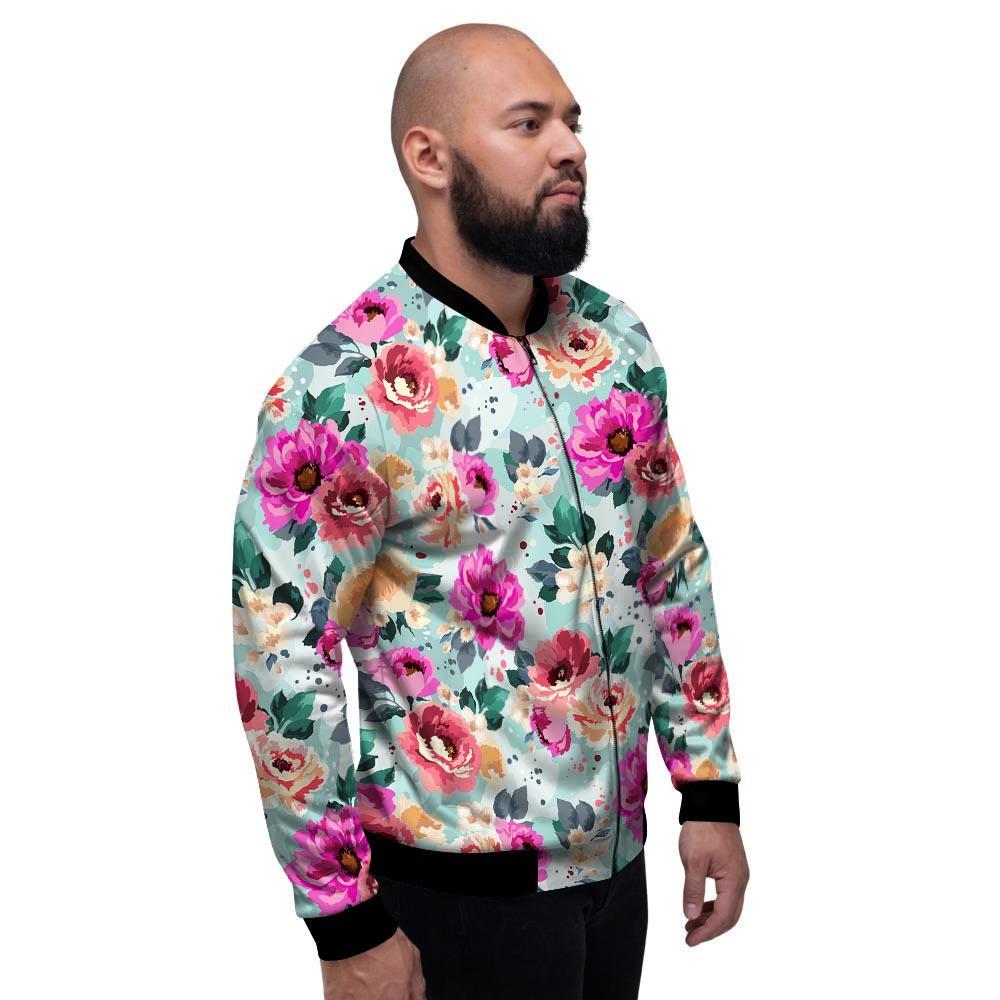 Colorful Rose Floral Men's Bomber Jacket-grizzshop