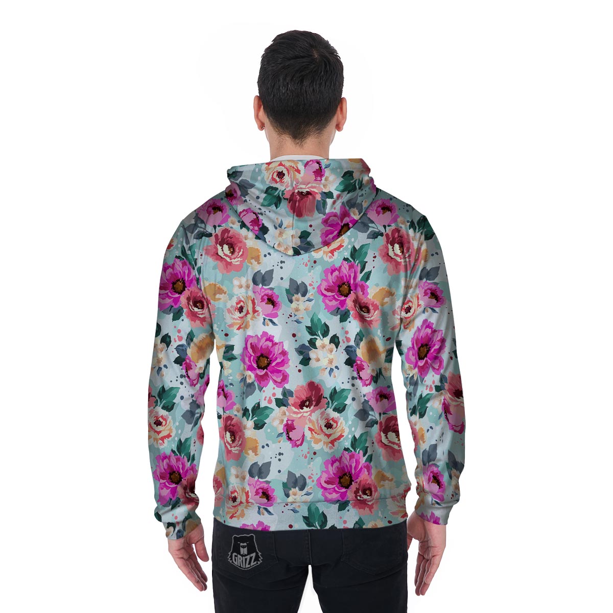 Colorful Rose Floral Men's Zip Up Hoodie-grizzshop