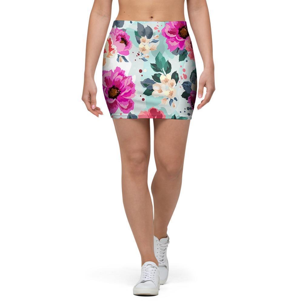 Colorful Rose Floral Mini Skirt-grizzshop