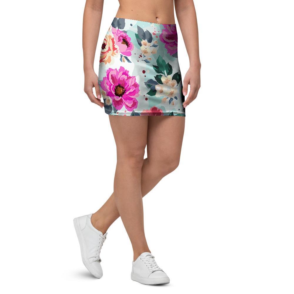 Colorful Rose Floral Mini Skirt-grizzshop