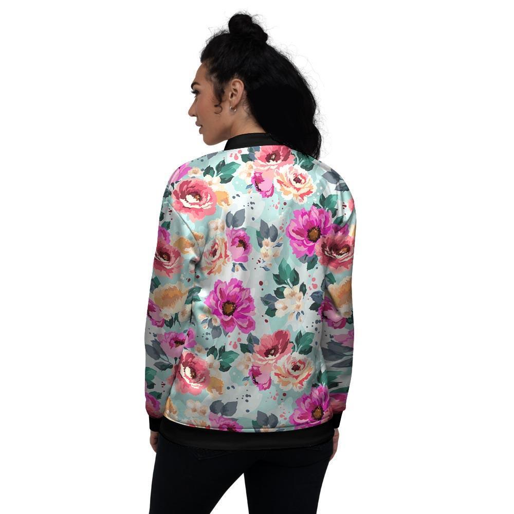 Colorful Rose Floral Women's Bomber Jacket-grizzshop