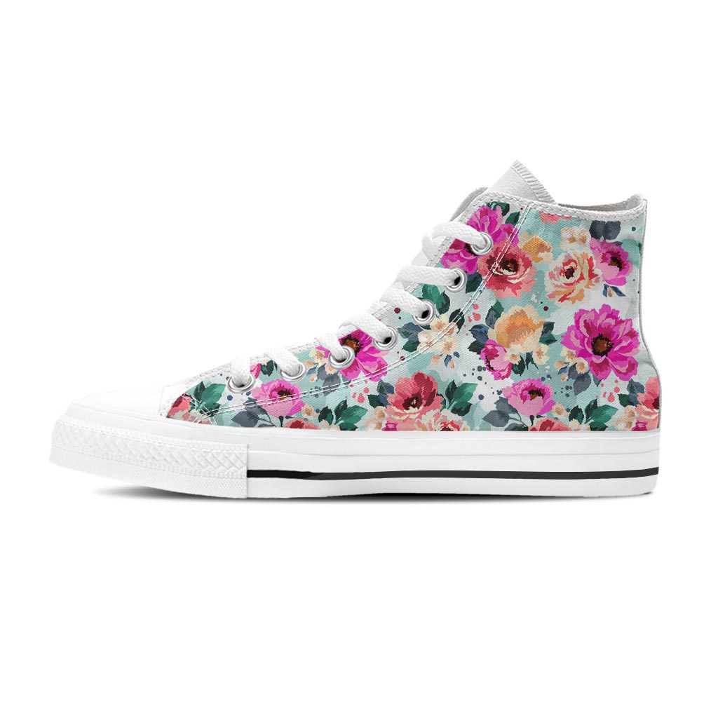 Colorful Rose Floral Women's High Top Shoes-grizzshop