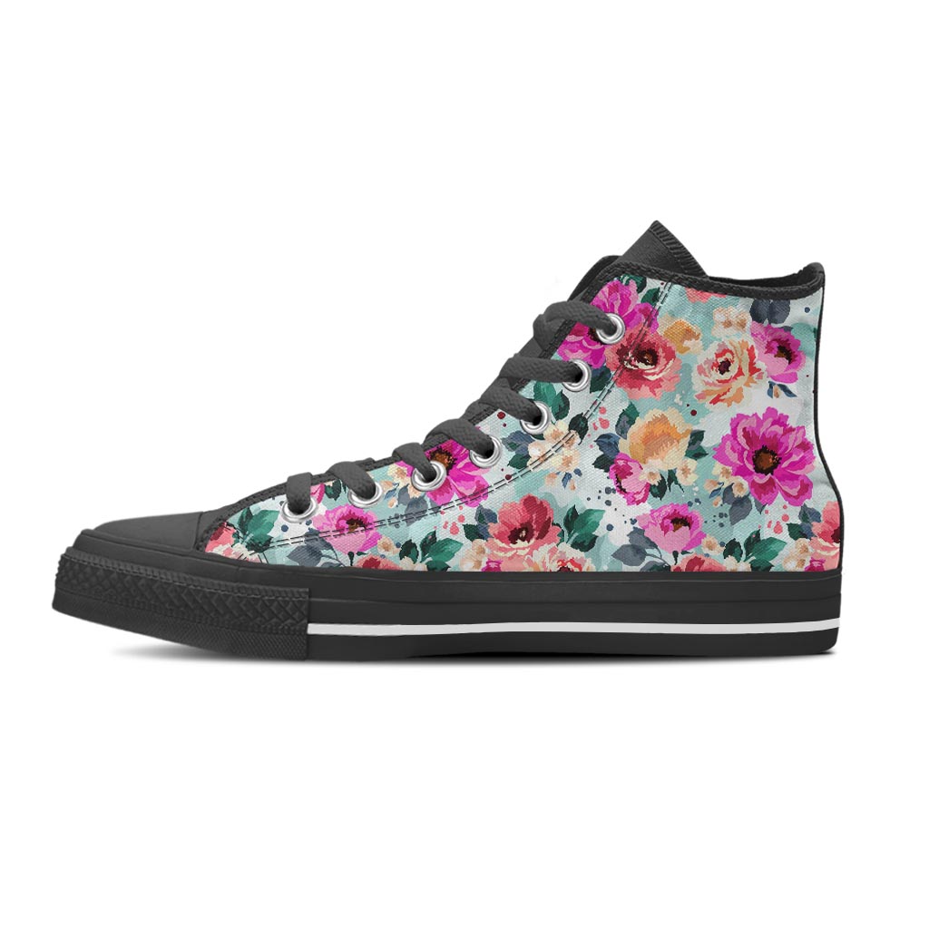 Colorful Rose Floral Women's High Top Shoes-grizzshop