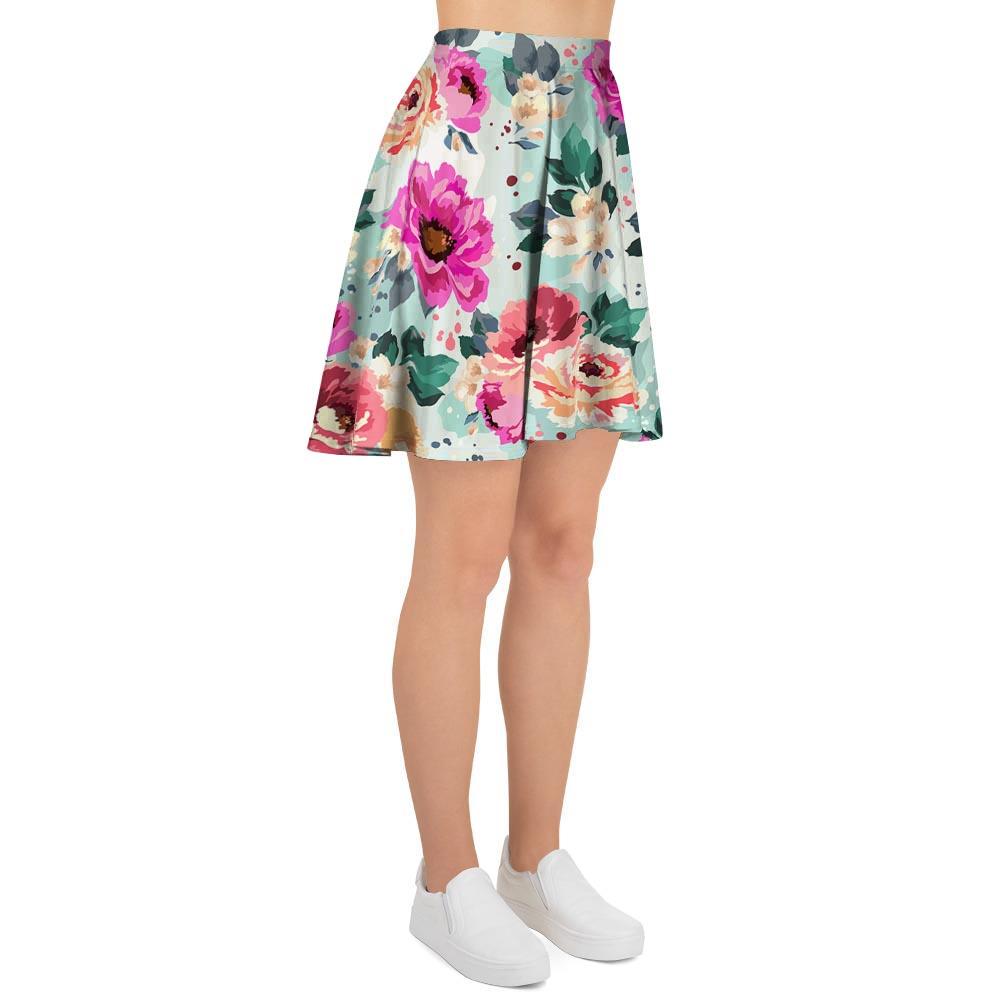 Colorful Rose Floral Women's Skirt-grizzshop