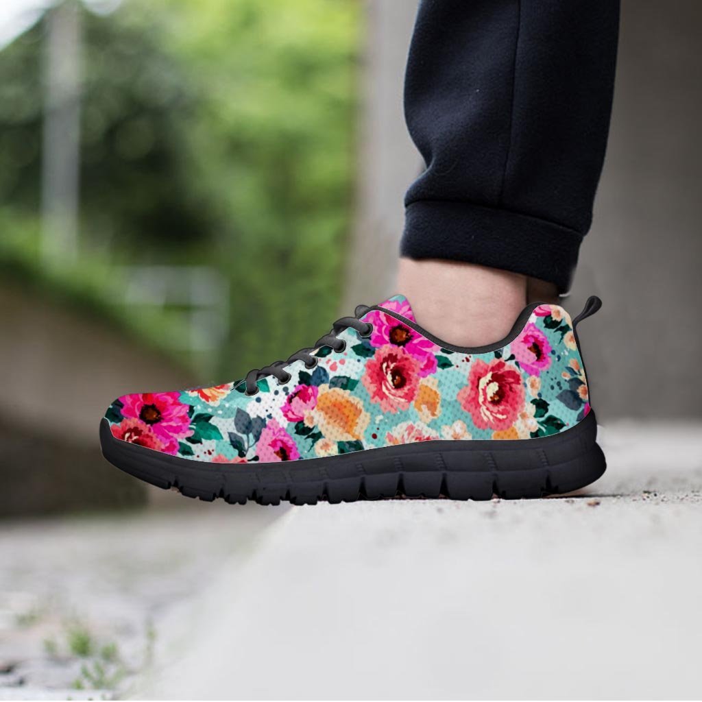Colorful Rose Floral Women's Sneakers-grizzshop