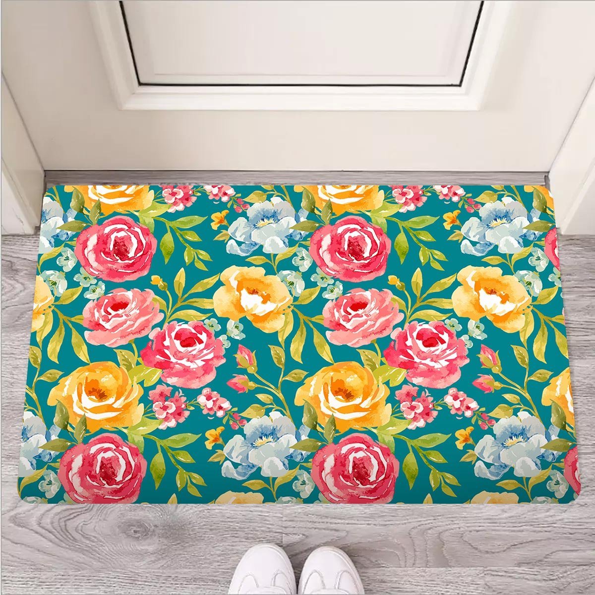 Colorful Rose Flower Door Mat-grizzshop