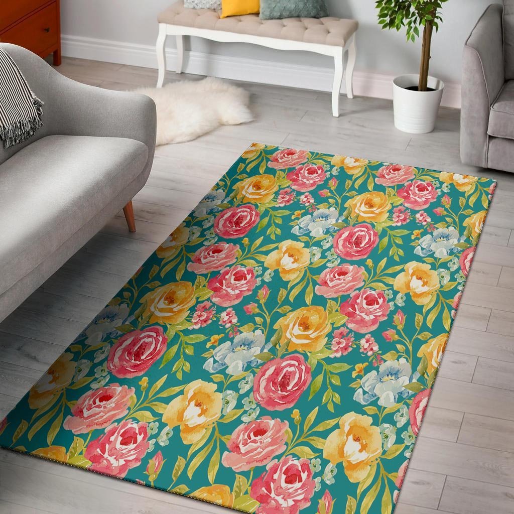 Colorful Rose Flower Floor Mat-grizzshop