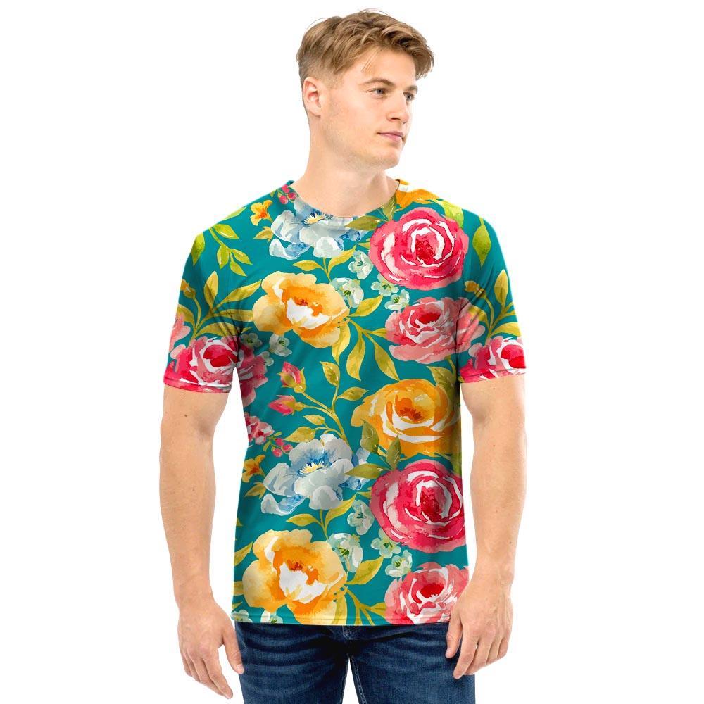 Colorful Rose Flower Men T Shirt-grizzshop