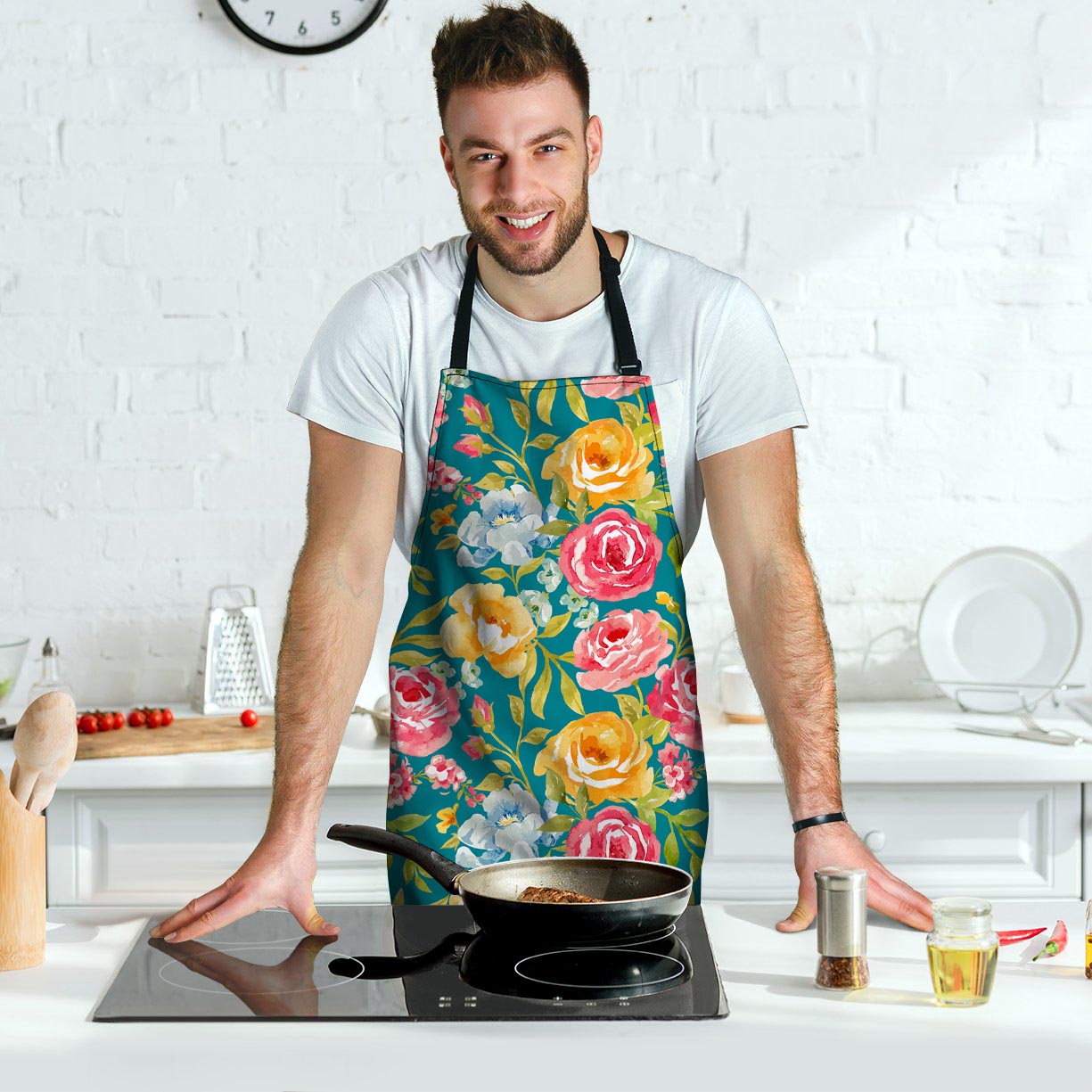 Colorful Rose Flower Men's Apron-grizzshop