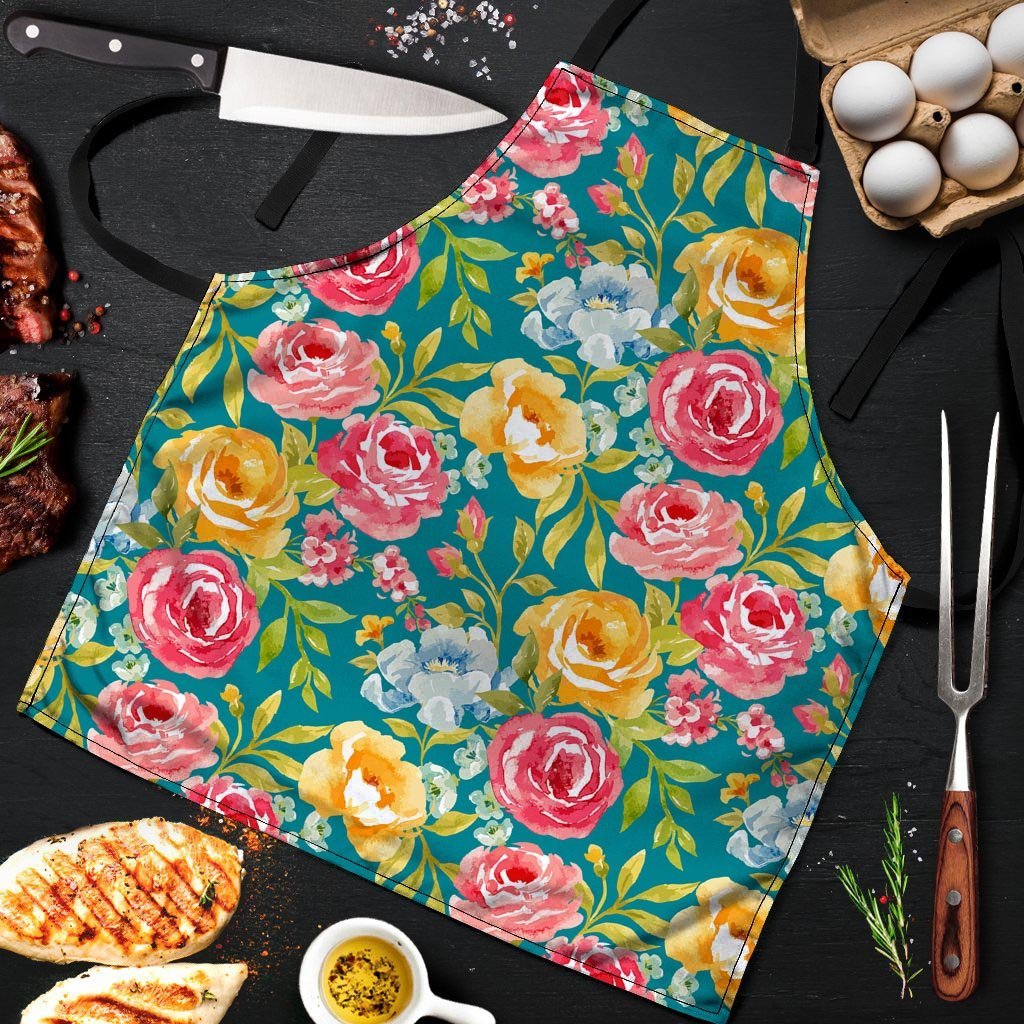 Colorful Rose Flower Men's Apron-grizzshop