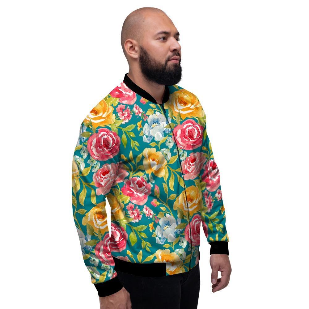 Colorful Rose Flower Men's Bomber Jacket-grizzshop