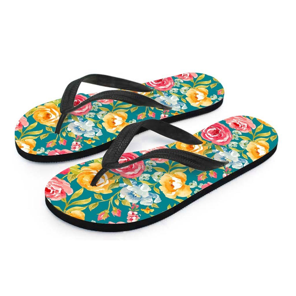 Colorful Rose Flower Men's Flip Flops-grizzshop