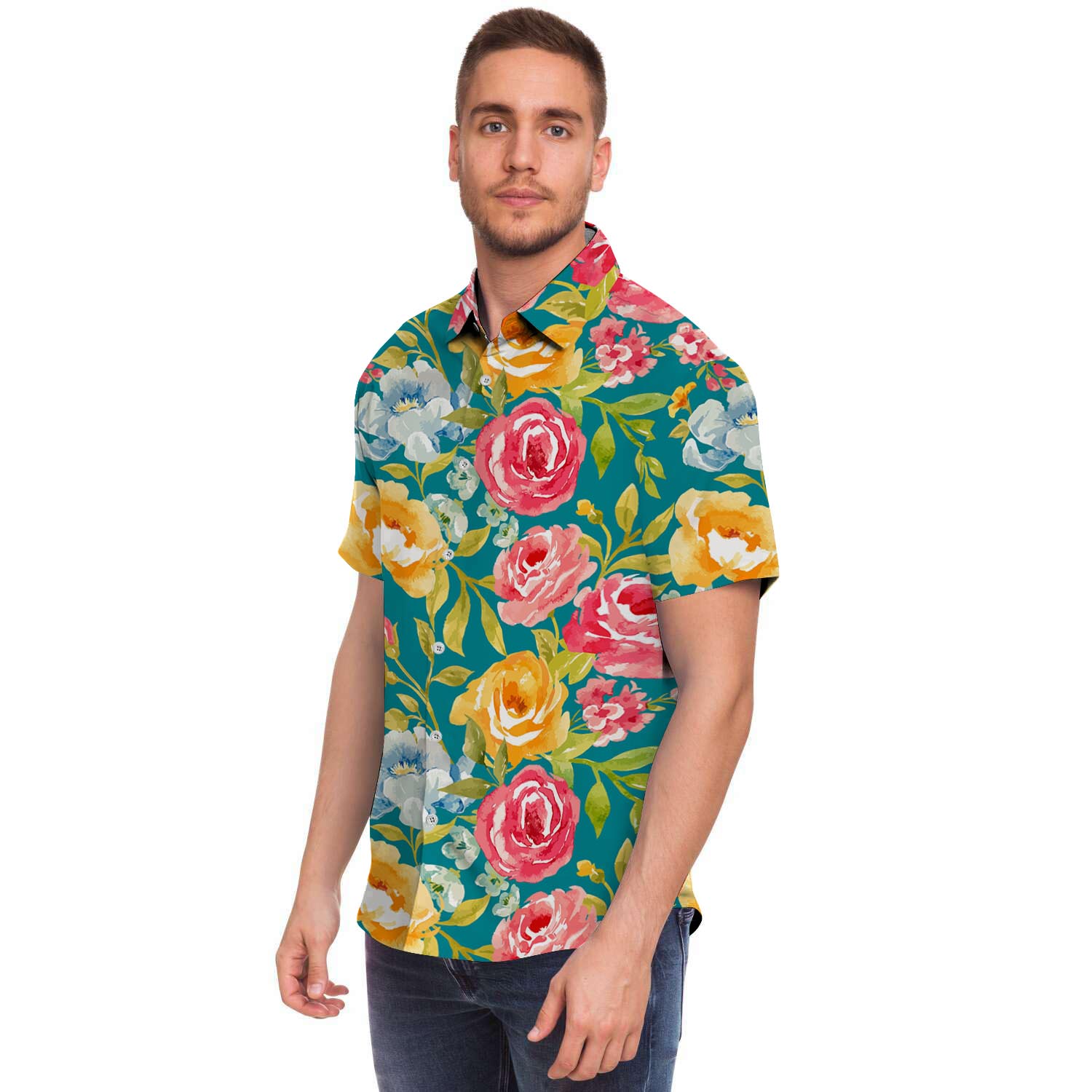 Colorful Rose Flower Men's Short Sleeve Shirt-grizzshop