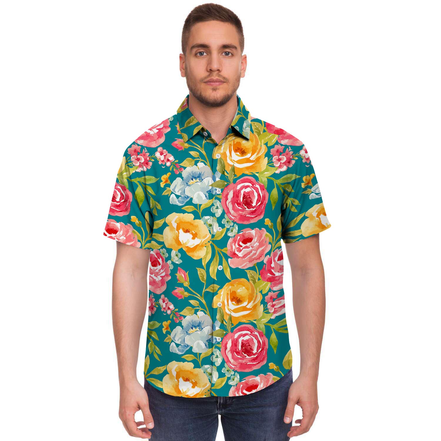 Colorful Rose Flower Men's Short Sleeve Shirt-grizzshop