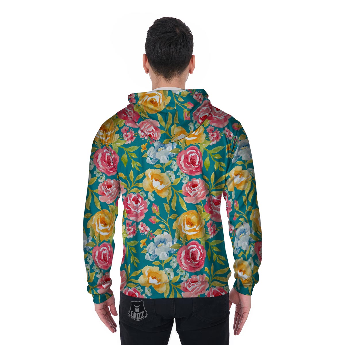 Colorful Rose Flower Men's Zip Up Hoodie-grizzshop