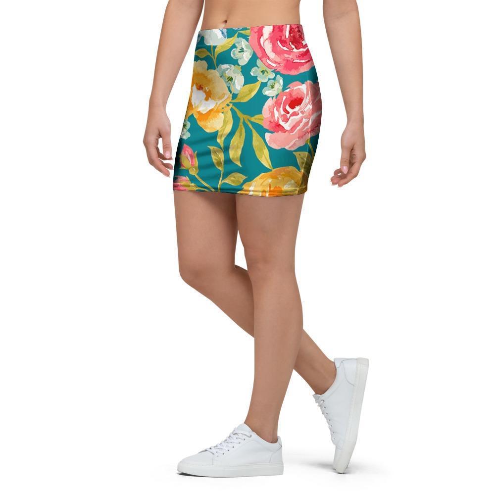 Colorful Rose Flower Mini Skirt-grizzshop