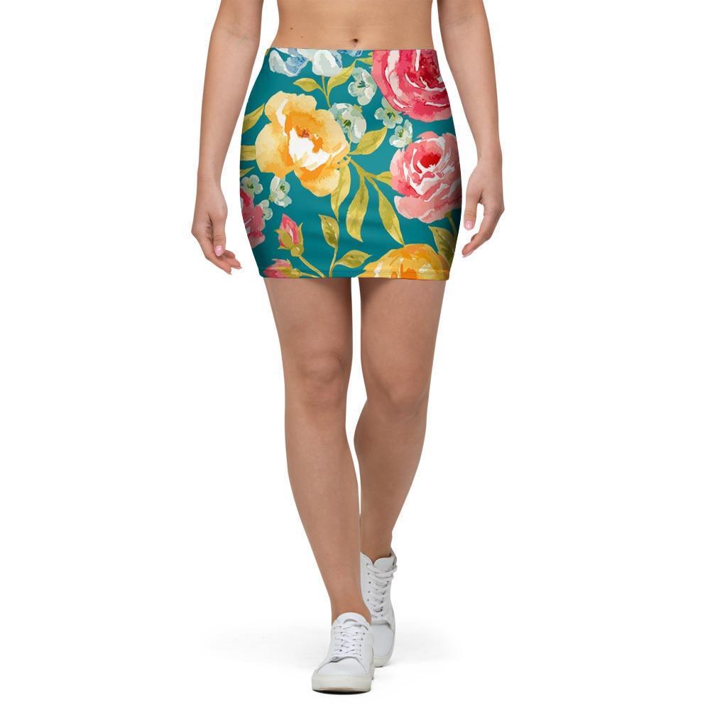 Colorful Rose Flower Mini Skirt-grizzshop