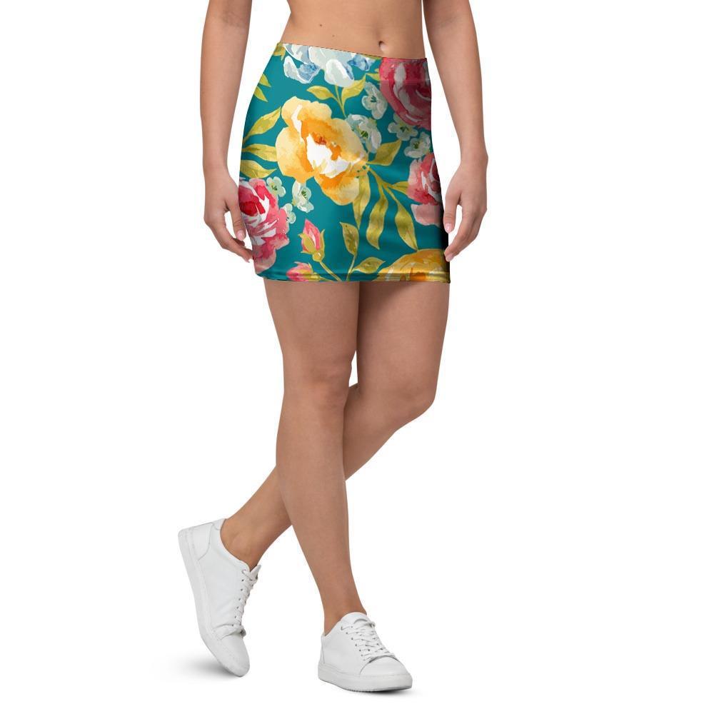 Colorful Rose Flower Mini Skirt-grizzshop