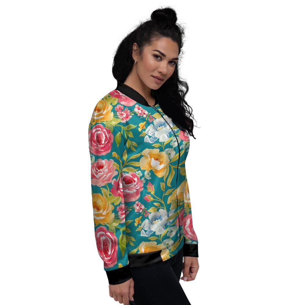 Colorful Rose Flower Women's Bomber Jacket-grizzshop