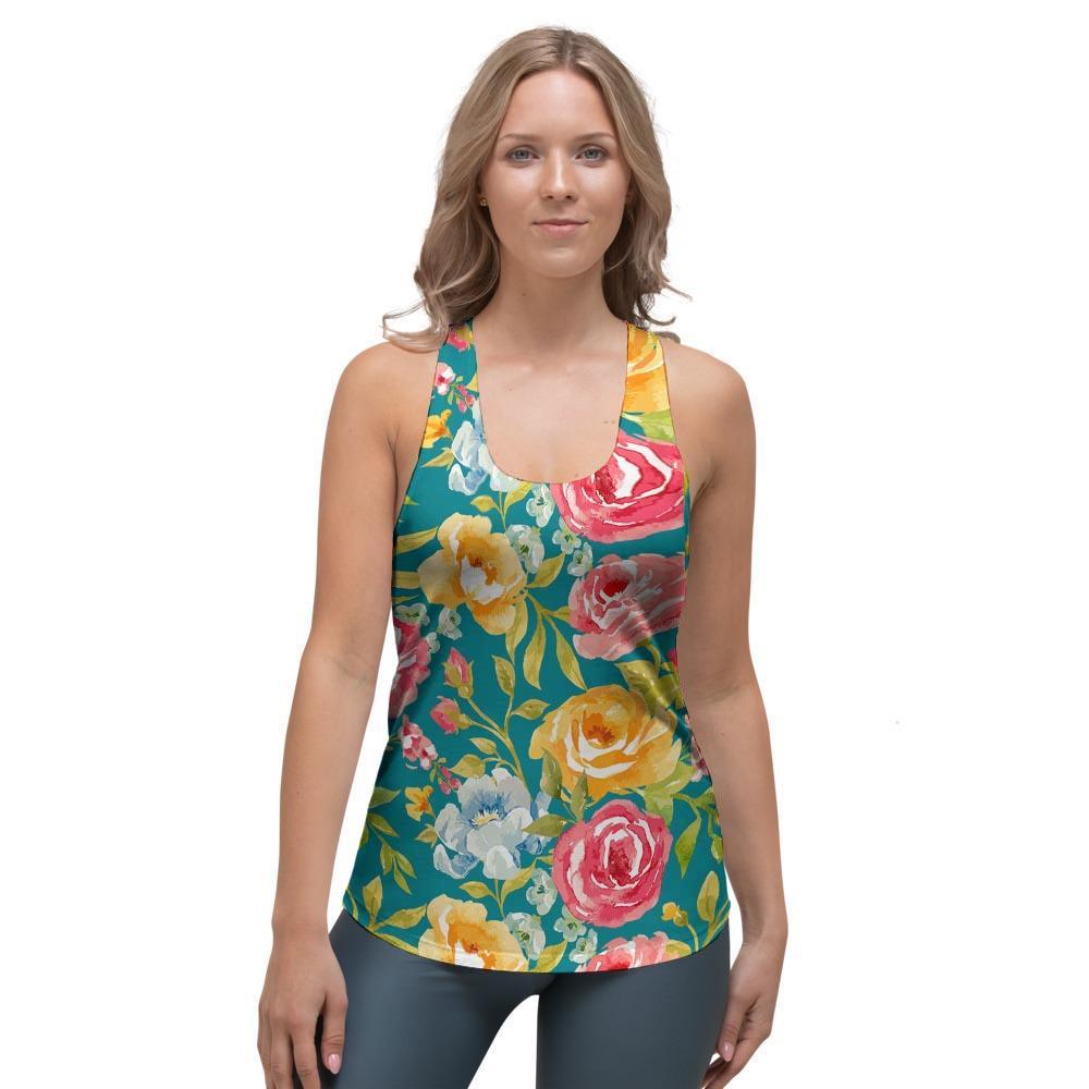 Colorful Rose Flower Women's Racerback Tank Top-grizzshop