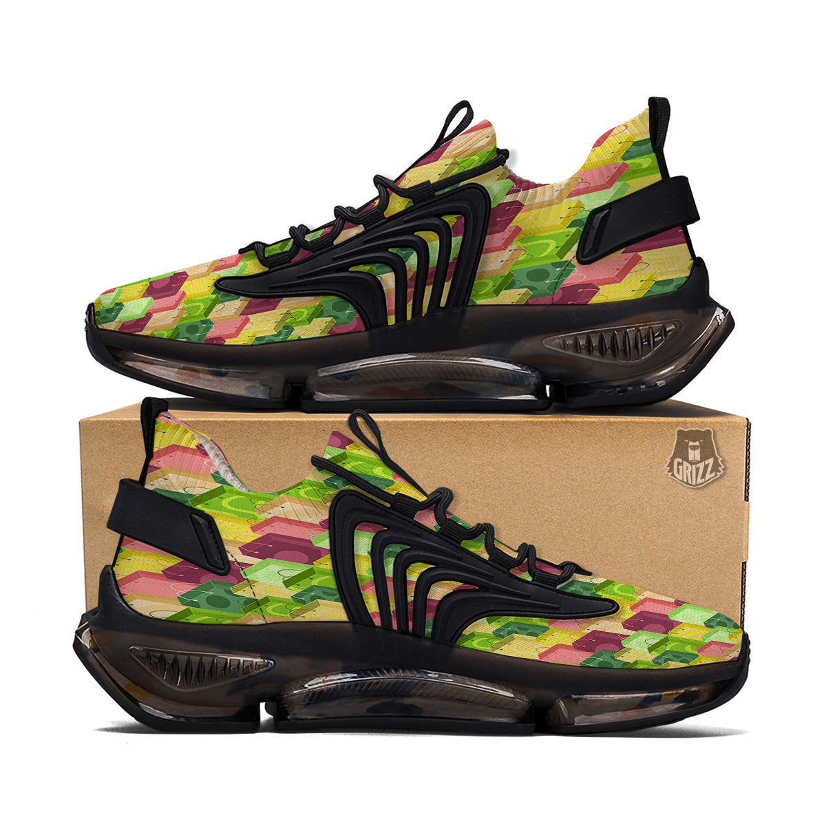 Colorful Shopping Bags Print Pattern Black Gym Shoes-grizzshop