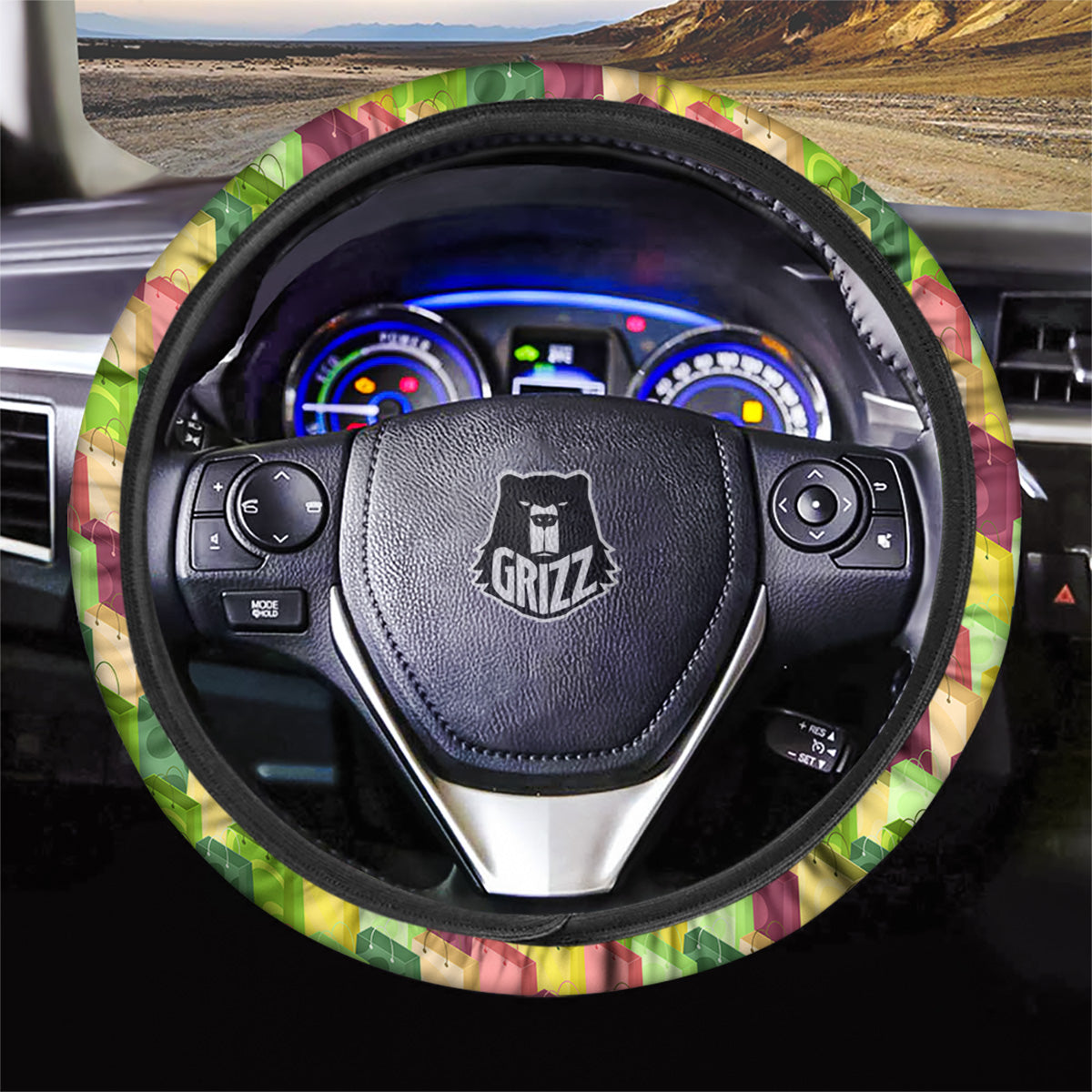 Colorful Shopping Bags Print Pattern Car Steering Wheel Cover-grizzshop