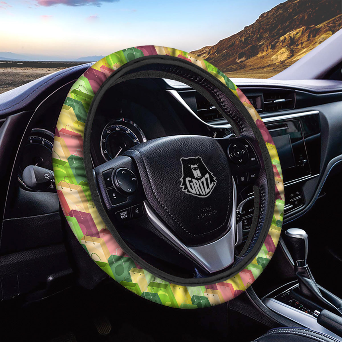 Colorful Shopping Bags Print Pattern Car Steering Wheel Cover-grizzshop
