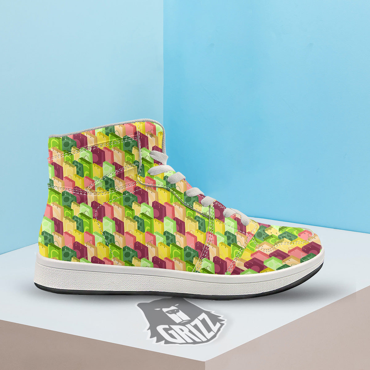 Colorful Shopping Bags Print Pattern High Top Sneakers-grizzshop