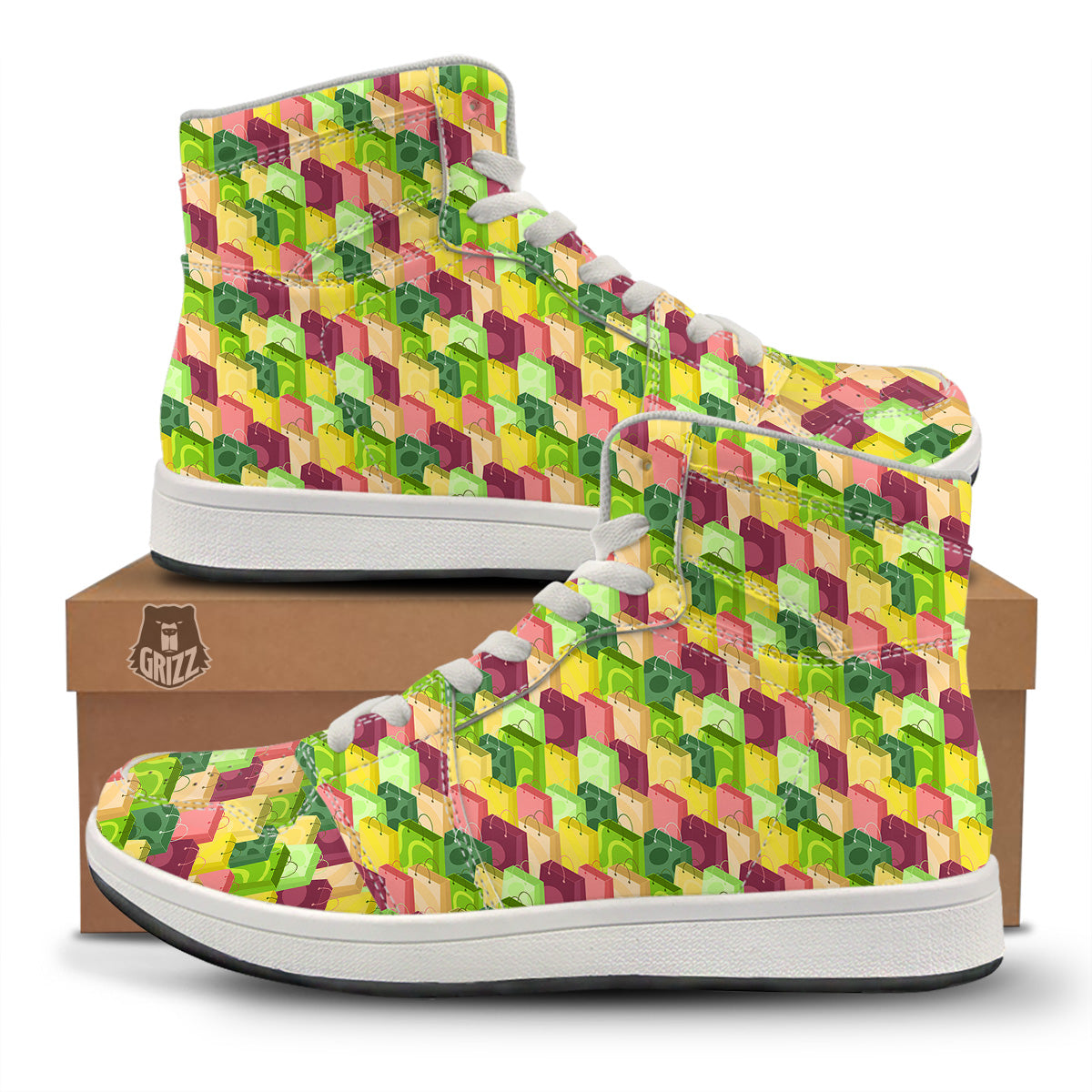 Colorful Shopping Bags Print Pattern High Top Sneakers-grizzshop
