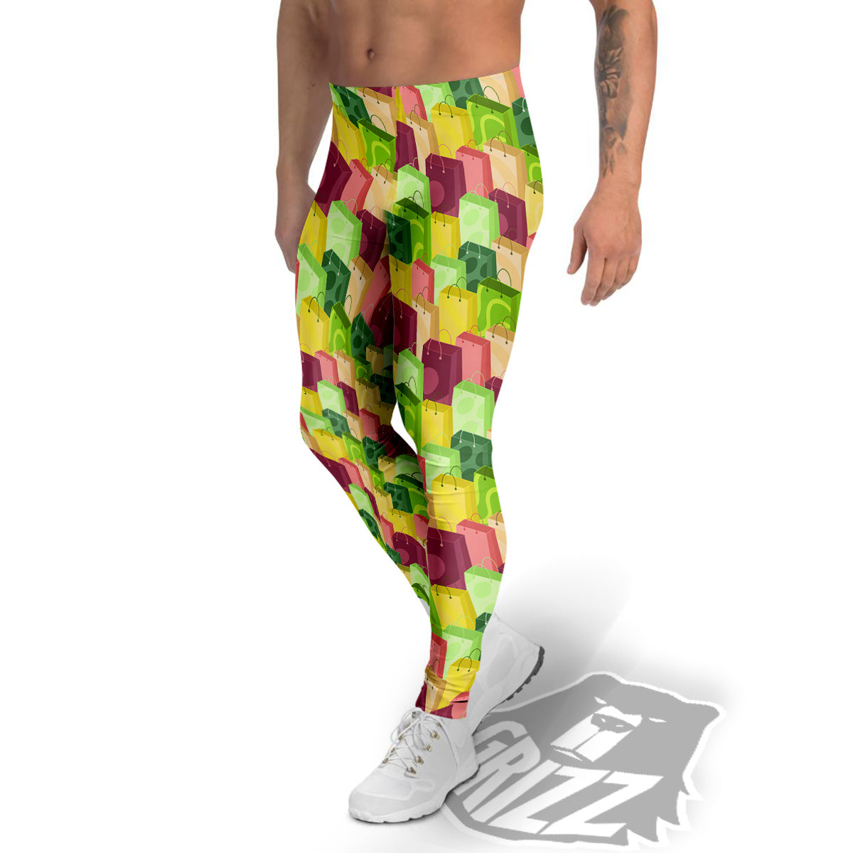 Colorful Shopping Bags Print Pattern Men's Leggings-grizzshop