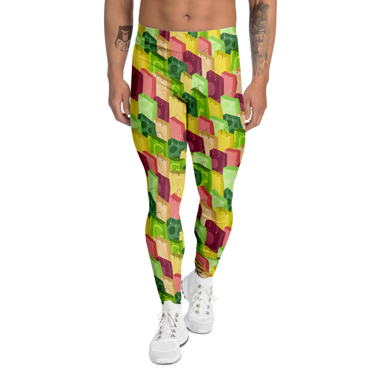 Colorful Shopping Bags Print Pattern Men's Leggings-grizzshop