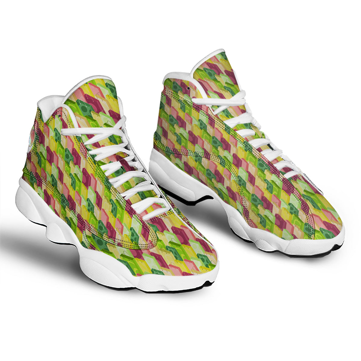 Colorful Shopping Bags Print Pattern White Basketball Shoes-grizzshop
