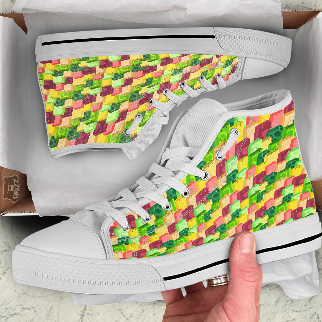 Colorful Shopping Bags Print Pattern White High Top Shoes-grizzshop