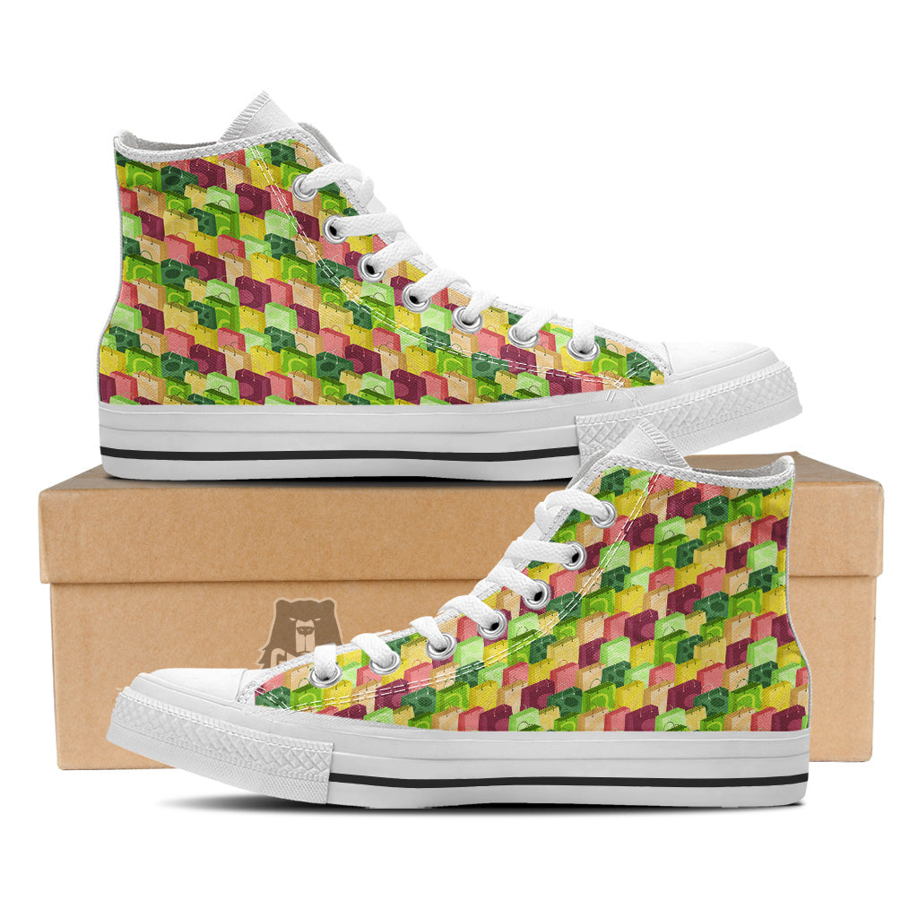 Colorful Shopping Bags Print Pattern White High Top Shoes-grizzshop