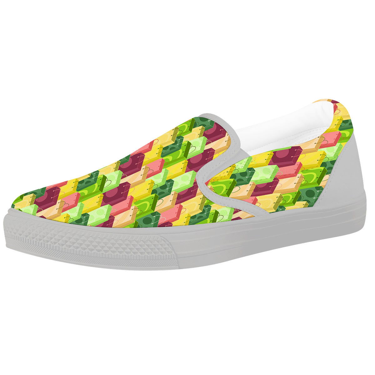 Colorful Shopping Bags Print Pattern White Slip On Shoes-grizzshop