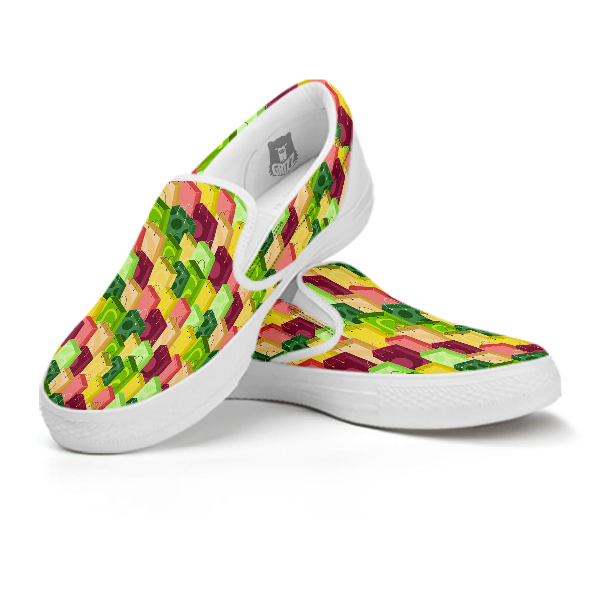 Colorful Shopping Bags Print Pattern White Slip On Shoes-grizzshop
