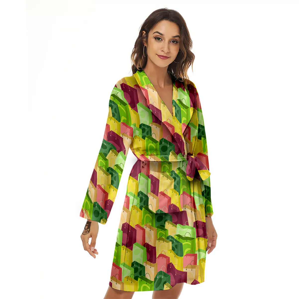 Colorful Shopping Bags Print Pattern Women's Robe-grizzshop
