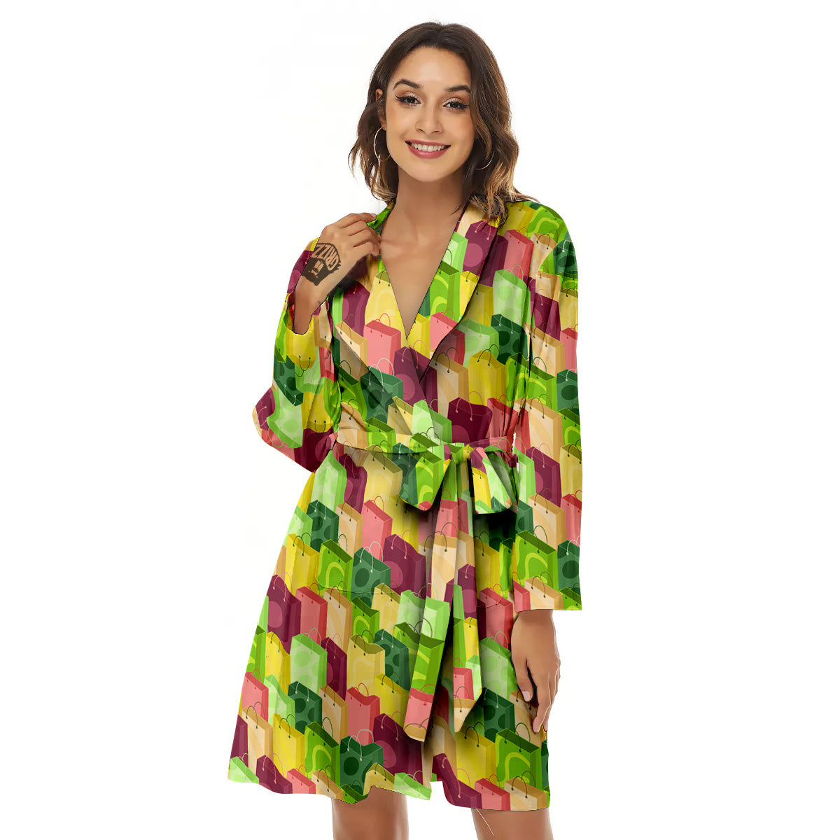 Colorful Shopping Bags Print Pattern Women's Robe-grizzshop