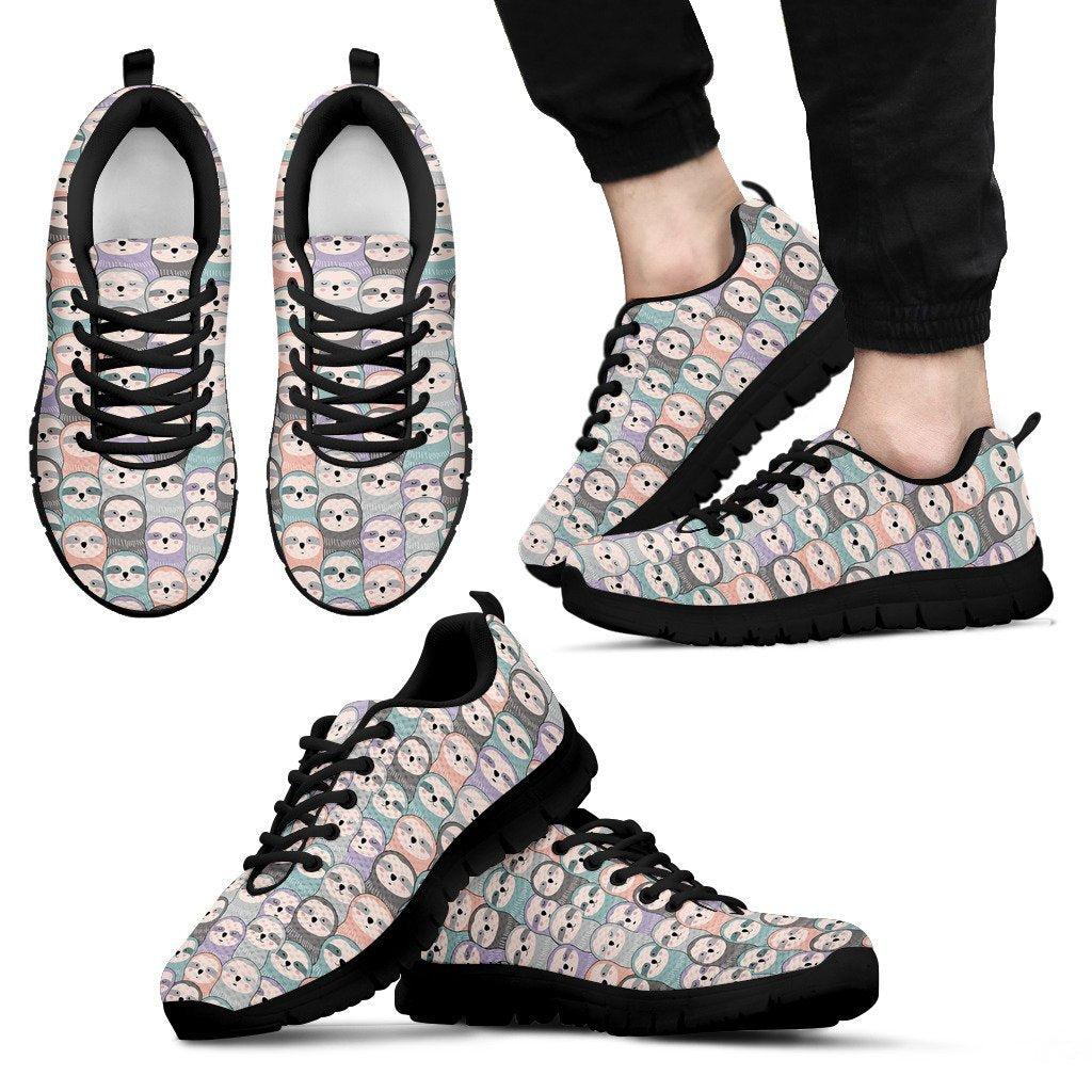 Colorful Sloth Pattern Print Black Sneaker Shoes For Men Women-grizzshop