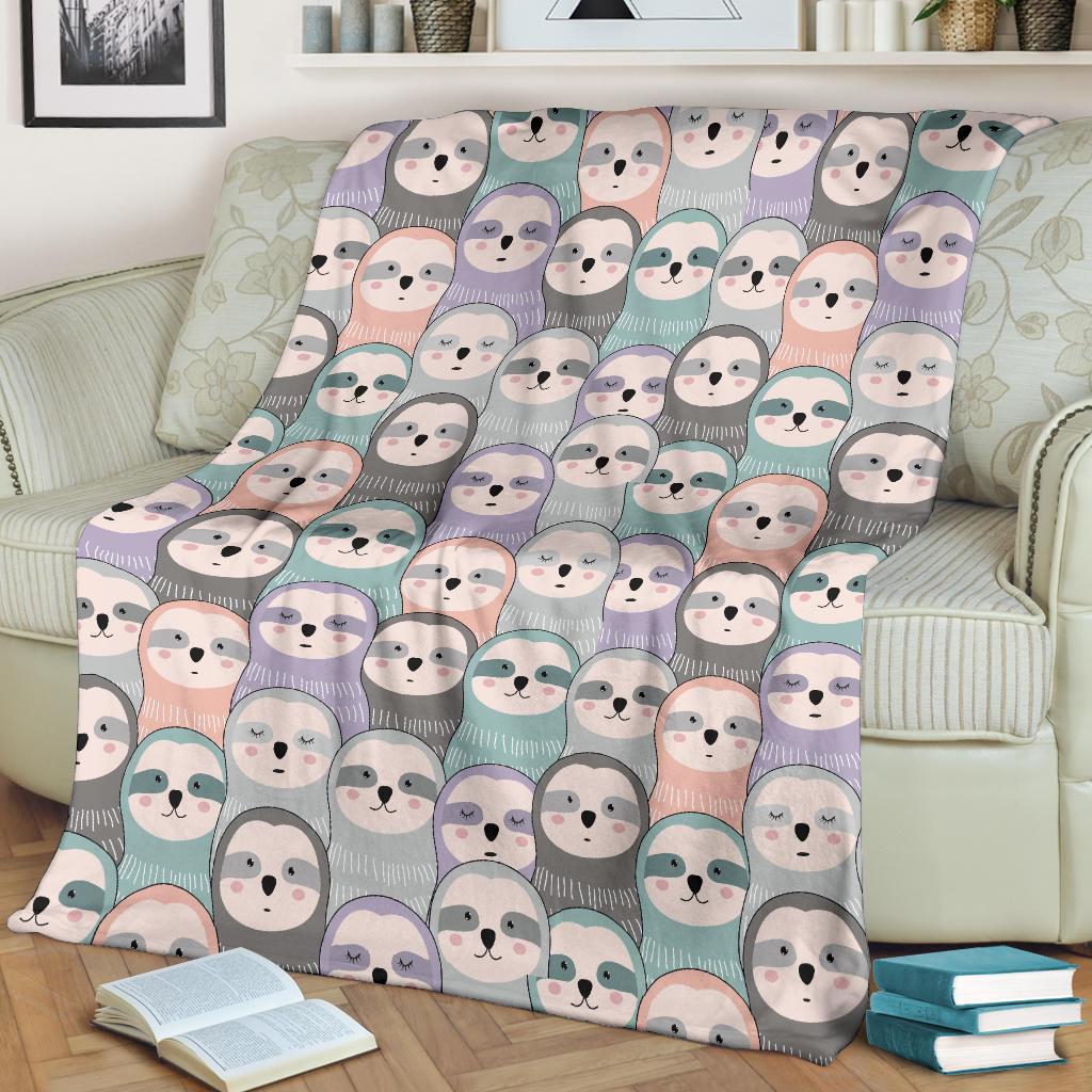Colorful Sloth Pattern Print Blanket-grizzshop