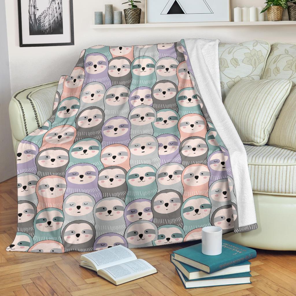 Colorful Sloth Pattern Print Blanket-grizzshop