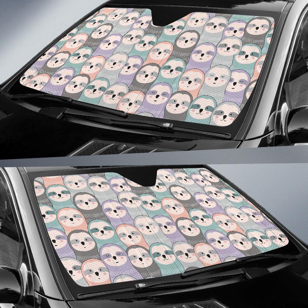 Colorful Sloth Pattern Print Car Sun Shade-grizzshop