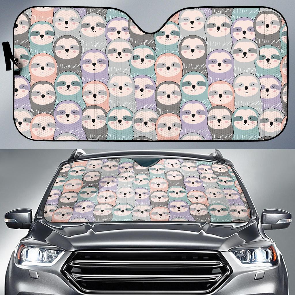 Colorful Sloth Pattern Print Car Sun Shade-grizzshop