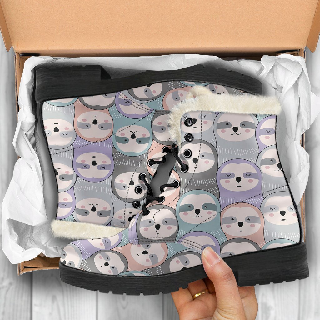 Colorful Sloth Pattern Print Comfy Winter Boots-grizzshop