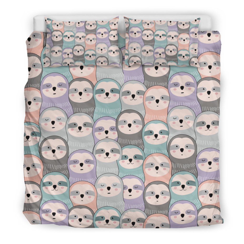 Colorful Sloth Pattern Print Duvet Cover Bedding Set-grizzshop