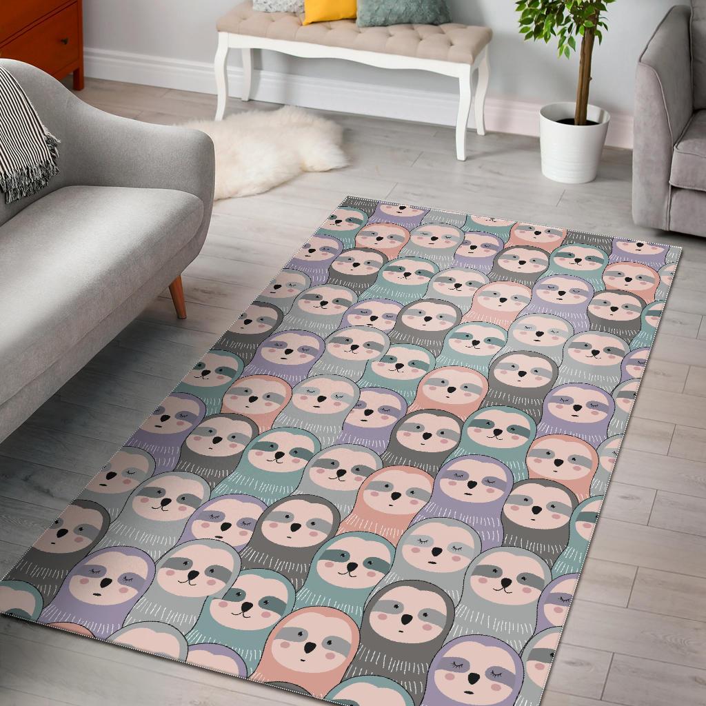 Colorful Sloth Pattern Print Floor Mat-grizzshop